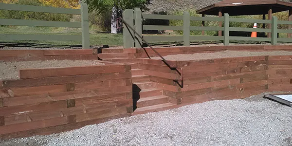 Timber retaining wall and stairs